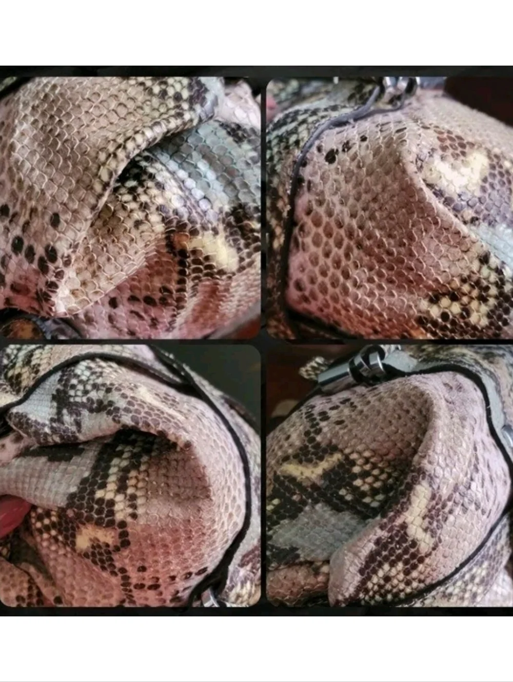 L.K. Bennett Anna Python Snakeskin Satchel Tan Blue Leather Italy Bag